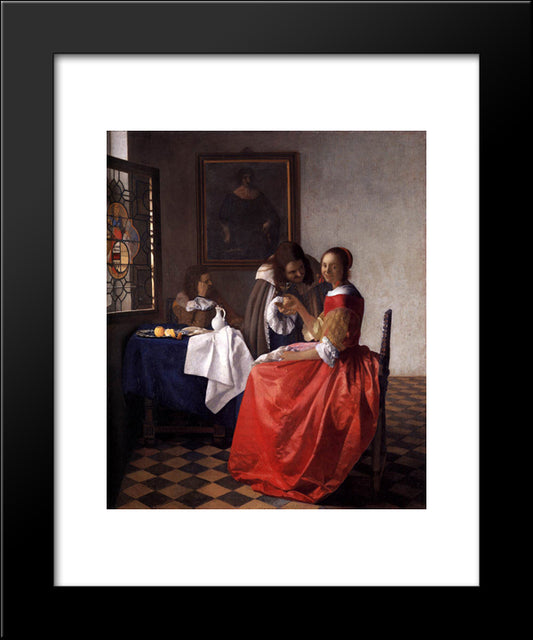 A Lady And Two Gentlemen 20x24 Black Modern Wood Framed Art Print Poster by Vermeer, Johannes