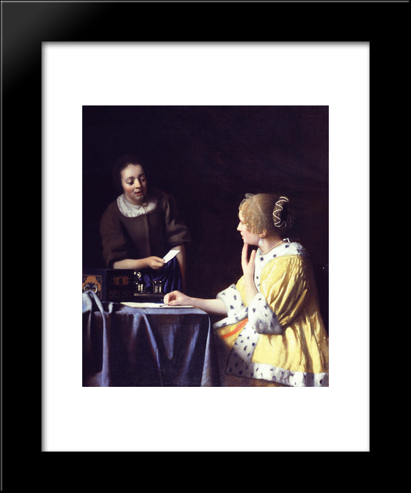 Mistress And Maid (Lady With Her Maidservant Holding A Letter ) 20x24 Black Modern Wood Framed Art Print Poster by Vermeer, Johannes