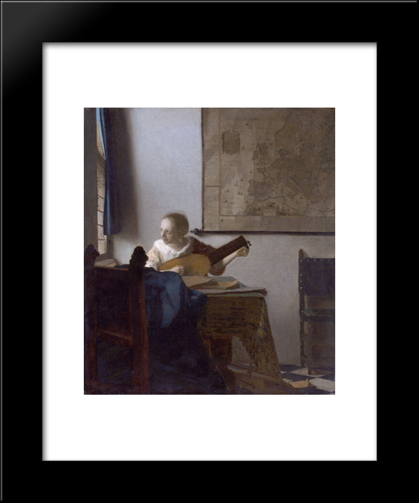 Woman With A Lute 20x24 Black Modern Wood Framed Art Print Poster by Vermeer, Johannes