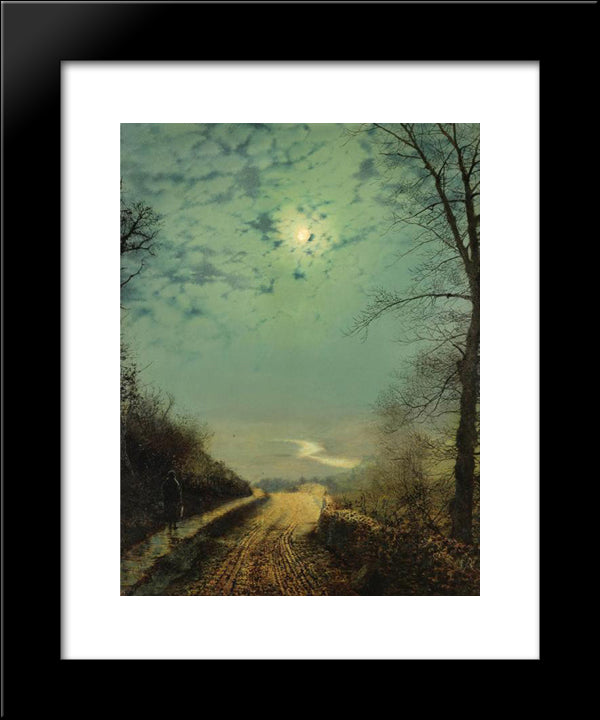 A Wet Road By Moonlight, Wharfedale 20x24 Black Modern Wood Framed Art Print Poster by Grimshaw, John Atkinson