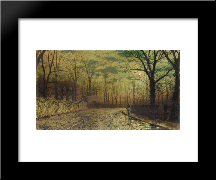 Figure On A Moonlit Lane 20x24 Black Modern Wood Framed Art Print Poster by Grimshaw, John Atkinson