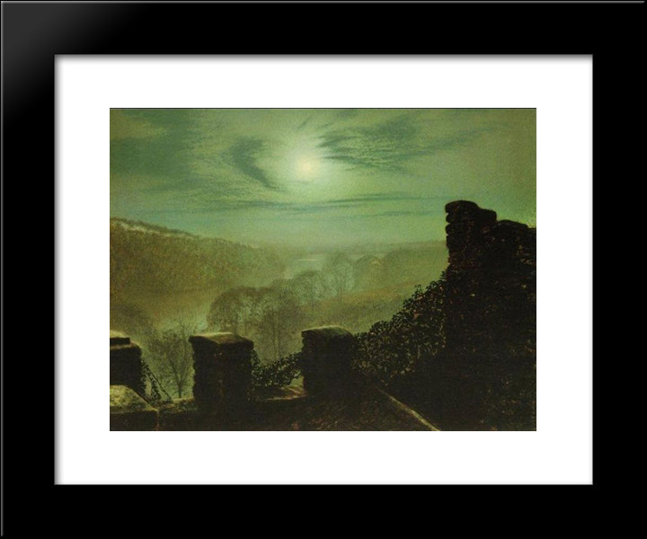 Full Moon Behind Cirrus Cloud From The Roundhay Park Castle Battlements 20x24 Black Modern Wood Framed Art Print Poster by Grimshaw, John Atkinson