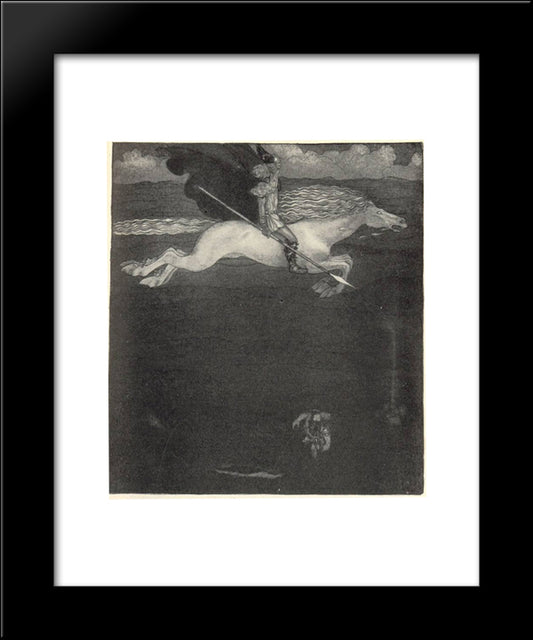 Odin And Sleipnir 20x24 Black Modern Wood Framed Art Print Poster by Bauer, John