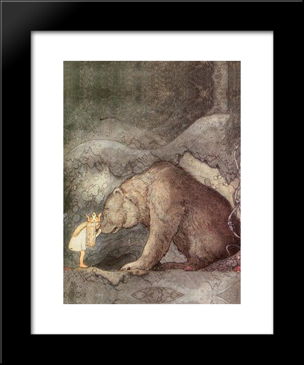 She Kissed The Bear On The Nose 20x24 Black Modern Wood Framed Art Print Poster by Bauer, John