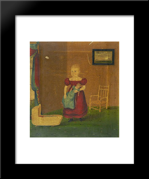 Girl Holding Doll In An Interior 20x24 Black Modern Wood Framed Art Print Poster by Bradley, John