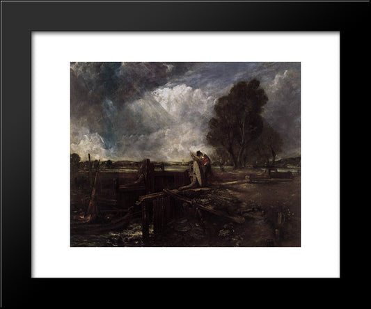 A Boat At The Sluice 20x24 Black Modern Wood Framed Art Print Poster by Constable, John