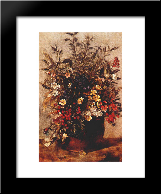 Autumn Berries And Flowers In Brown Pot 20x24 Black Modern Wood Framed Art Print Poster by Constable, John