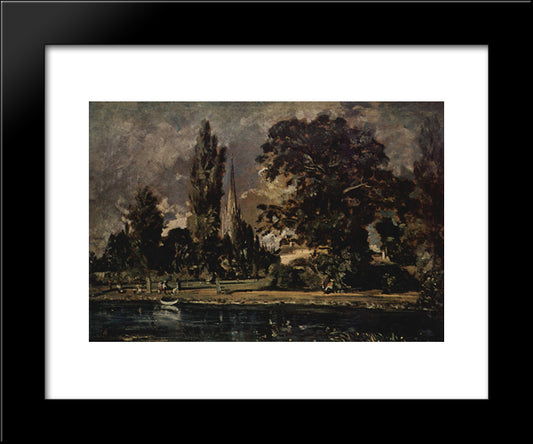 The View Of Salisbury Cathedral From The River, With The House Of The Archdeacon Fischer 20x24 Black Modern Wood Framed Art Print Poster by Constable, John