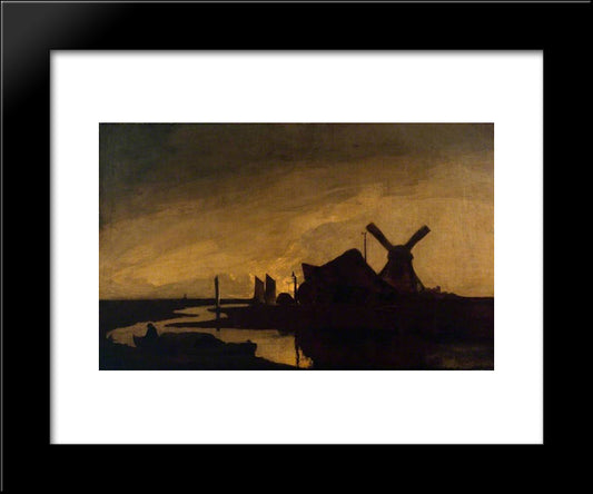 Moonrise On The Yare 20x24 Black Modern Wood Framed Art Print Poster by Crome, John