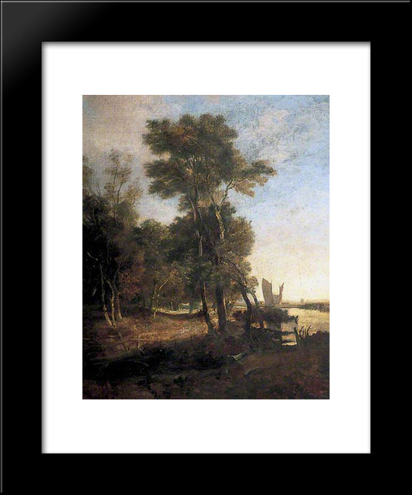 Woodland With A River And Barges With Sails 20x24 Black Modern Wood Framed Art Print Poster by Crome, John
