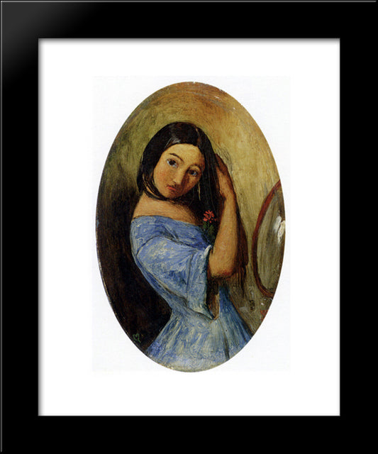 A Young Girl-Combing Her Hair 20x24 Black Modern Wood Framed Art Print Poster by Millais, John Everett