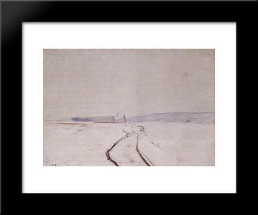 Along The River, Winter 20x24 Black Modern Wood Framed Art Print Poster by Twachtman, John Henry
