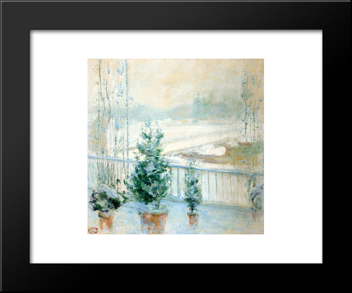 Balcony In Winter 20x24 Black Modern Wood Framed Art Print Poster by Twachtman, John Henry