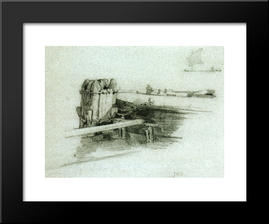 Boat At Bulkhead 20x24 Black Modern Wood Framed Art Print Poster by Twachtman, John Henry