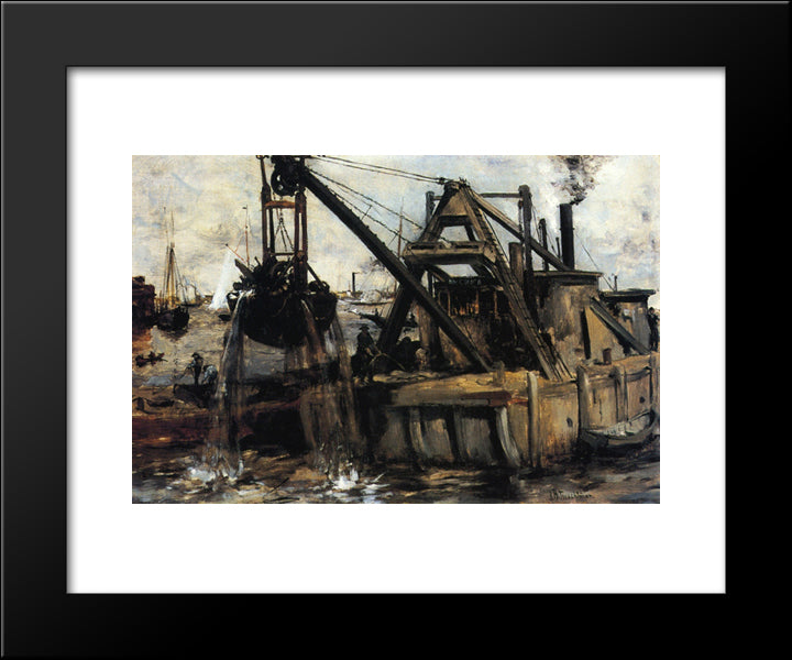 Dredging In The East River 20x24 Black Modern Wood Framed Art Print Poster by Twachtman, John Henry