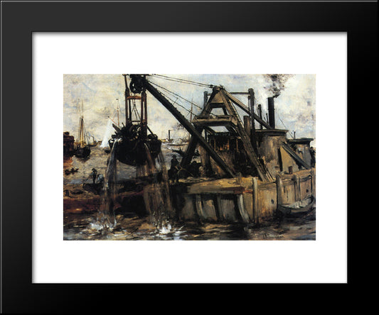 Dredging In The East River 20x24 Black Modern Wood Framed Art Print Poster by Twachtman, John Henry