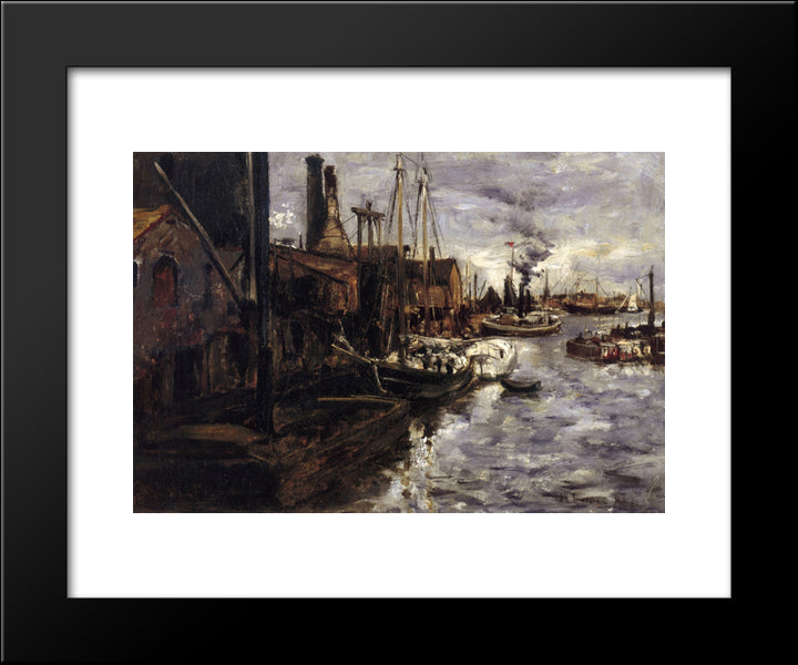 End Of The Pier, New York Harbor 20x24 Black Modern Wood Framed Art Print Poster by Twachtman, John Henry