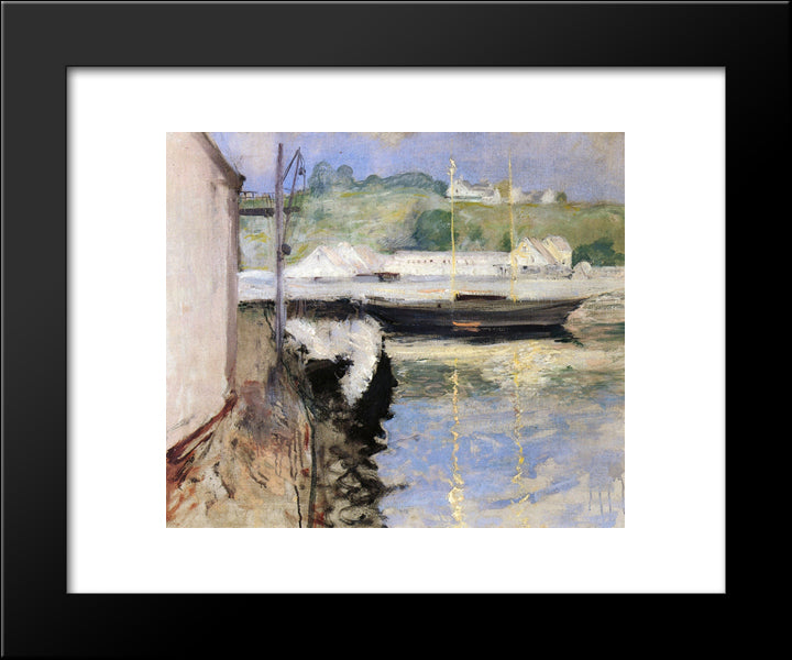 Fish Sheds And Schooner, Gloucester 20x24 Black Modern Wood Framed Art Print Poster by Twachtman, John Henry