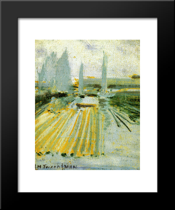 Fog And Small Sailboats 20x24 Black Modern Wood Framed Art Print Poster by Twachtman, John Henry