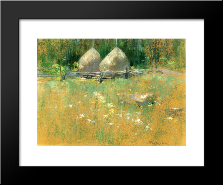 Haystacksat Edge Of Woods 20x24 Black Modern Wood Framed Art Print Poster by Twachtman, John Henry