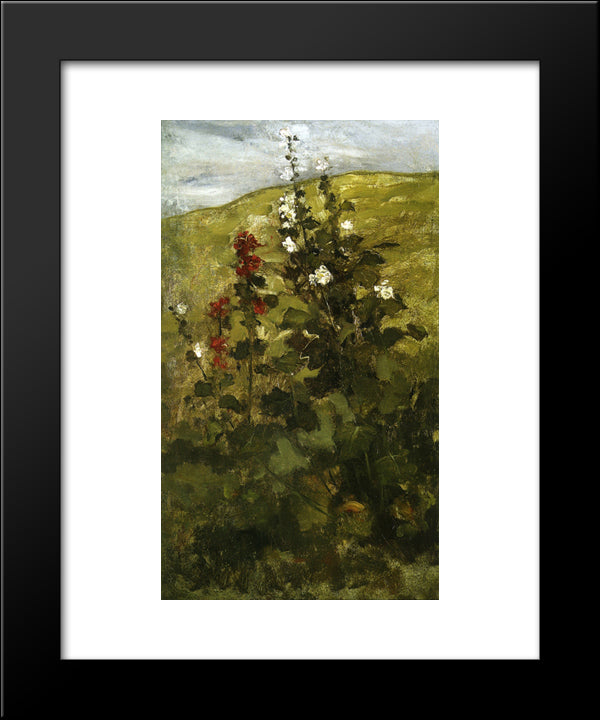 Hollyhocks 20x24 Black Modern Wood Framed Art Print Poster by Twachtman, John Henry