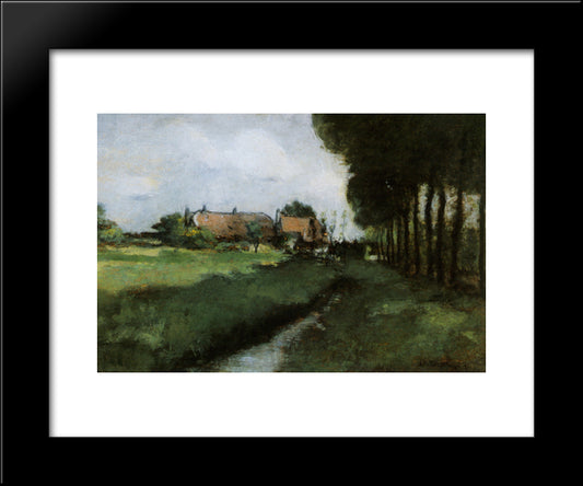 Landscape With Houses And Stream 20x24 Black Modern Wood Framed Art Print Poster by Twachtman, John Henry