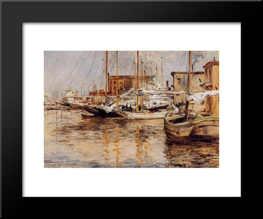Oyster Boats, North River 20x24 Black Modern Wood Framed Art Print Poster by Twachtman, John Henry