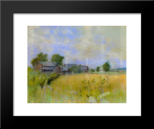 Pasture With Barns, Cos Cob 20x24 Black Modern Wood Framed Art Print Poster by Twachtman, John Henry