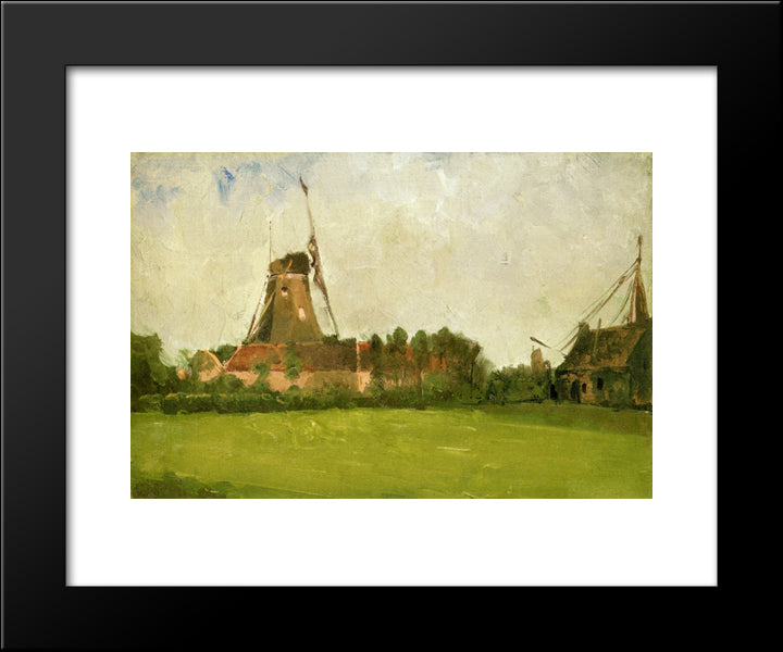 Windmill In The Dutch Countryside 20x24 Black Modern Wood Framed Art Print Poster by Twachtman, John Henry