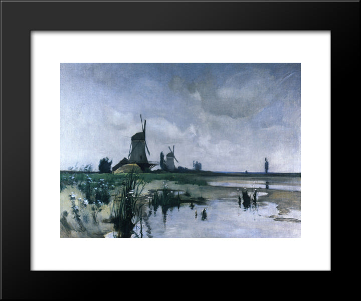 Windmills 20x24 Black Modern Wood Framed Art Print Poster by Twachtman, John Henry