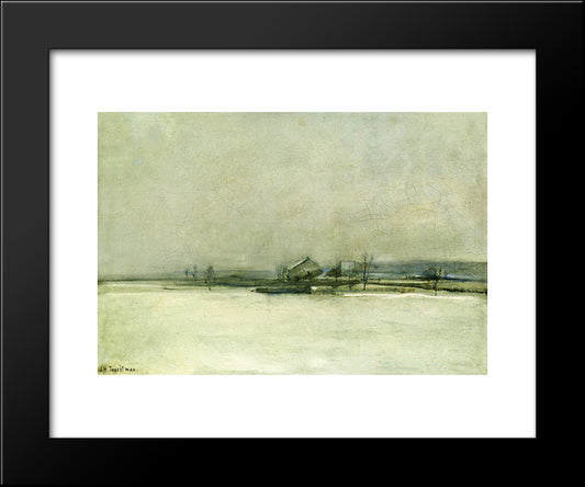 Winter Landscape With Barn 20x24 Black Modern Wood Framed Art Print Poster by Twachtman, John Henry