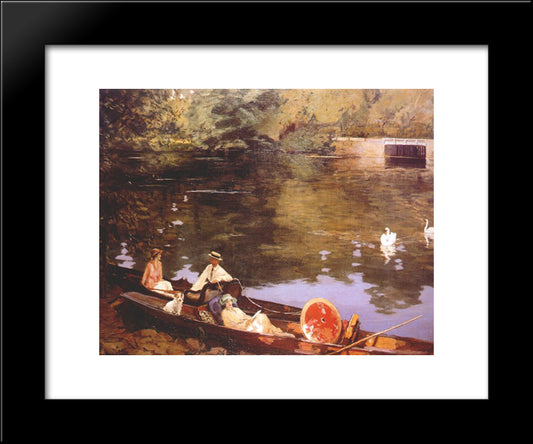 Sutton Courtenay, (Summer On The River Or The Wharf) 20x24 Black Modern Wood Framed Art Print Poster by Lavery, John