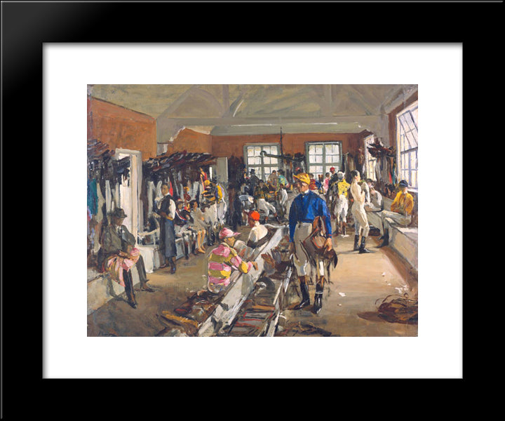 The Jockeys' Dressing Room At Ascot 20x24 Black Modern Wood Framed Art Print Poster by Lavery, John