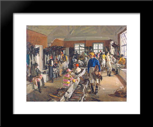 The Jockeys' Dressing Room At Ascot 20x24 Black Modern Wood Framed Art Print Poster by Lavery, John