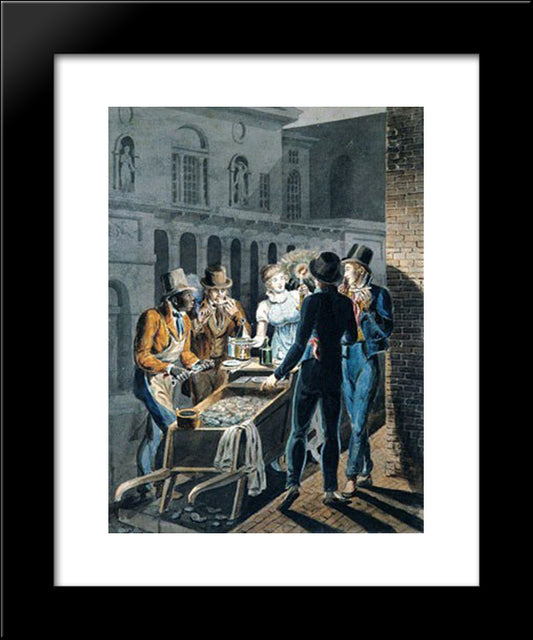 Nightlife In Philadelphia - An Oyster Barrow In Front Of The Chestnut Street Theater 20x24 Black Modern Wood Framed Art Print Poster by Krimmel, John Lewis