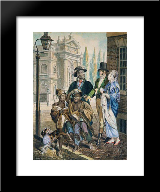 Wordly Folk Questioning Chimney Sweeps And Their Master Before Christ Church In Philadelphia 20x24 Black Modern Wood Framed Art Print Poster by Krimmel, John Lewis