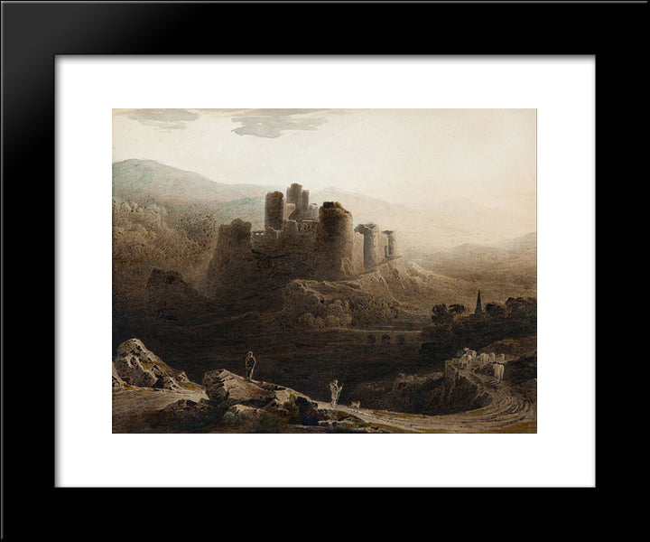 Moonlight - Chepstow Castle 20x24 Black Modern Wood Framed Art Print Poster by Martin, John