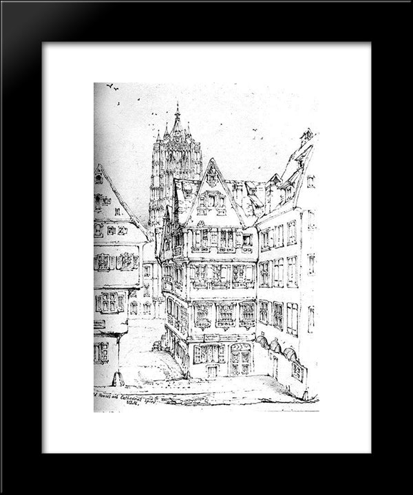 Houses And Cathedral Spire Ulm 20x24 Black Modern Wood Framed Art Print Poster by Ruskin, John