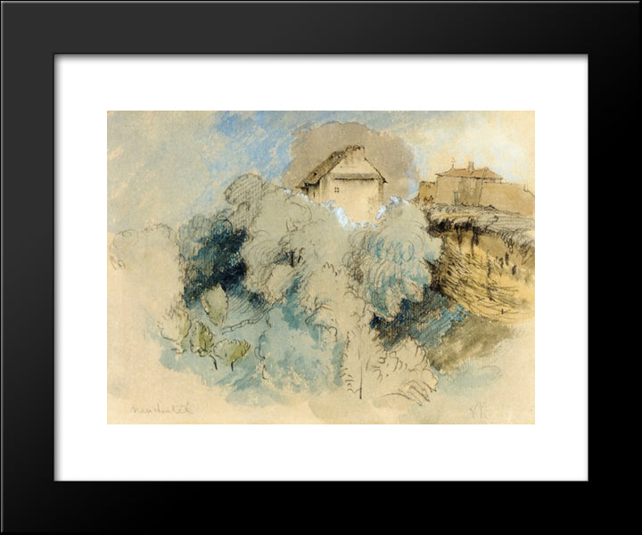Houses At Heuchatel, Switzerland 20x24 Black Modern Wood Framed Art Print Poster by Ruskin, John