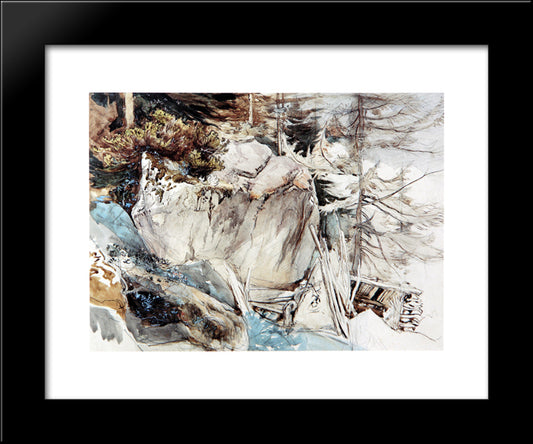 Mountain Rock And Alpine Rose 20x24 Black Modern Wood Framed Art Print Poster by Ruskin, John