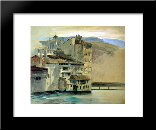 Old Houses On The Rhone Island, Geneva 20x24 Black Modern Wood Framed Art Print Poster by Ruskin, John