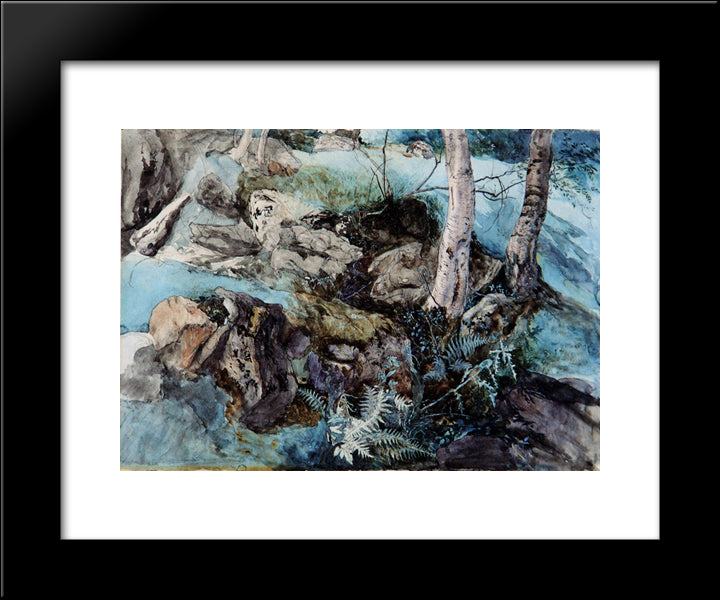 Rocks And Ferns In A Wood At Crossmount 20x24 Black Modern Wood Framed Art Print Poster by Ruskin, John