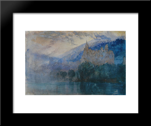 The Chateau Of Neuchatel At Dusk, With Jura Mountains Beyond 20x24 Black Modern Wood Framed Art Print Poster by Ruskin, John