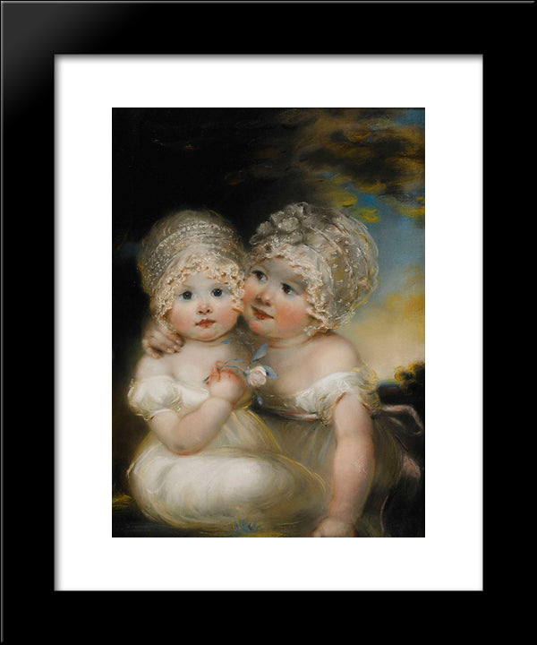 Two Small Girls With Bonnets 20x24 Black Modern Wood Framed Art Print Poster by Russell, John