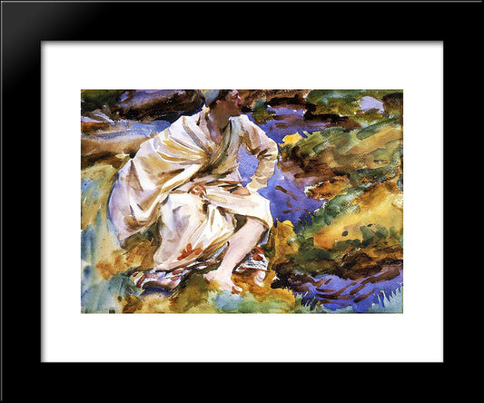 A Man Seated By A Stream 20x24 Black Modern Wood Framed Art Print Poster by Sargent, John Singer