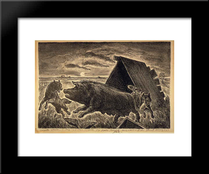 Coyotes Stealing A Pig 20x24 Black Modern Wood Framed Art Print Poster by Steuart Curry, John