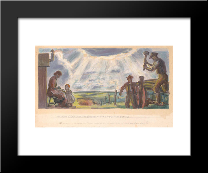 The Homestead And The Building Of The Barbed Wire Fences 20x24 Black Modern Wood Framed Art Print Poster by Steuart Curry, John