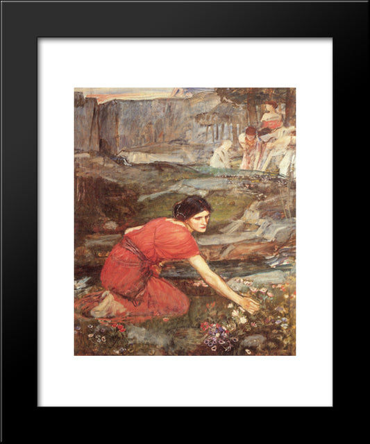 Maidens Picking Flowers By A Stream 20x24 Black Modern Wood Framed Art Print Poster by Waterhouse, John William