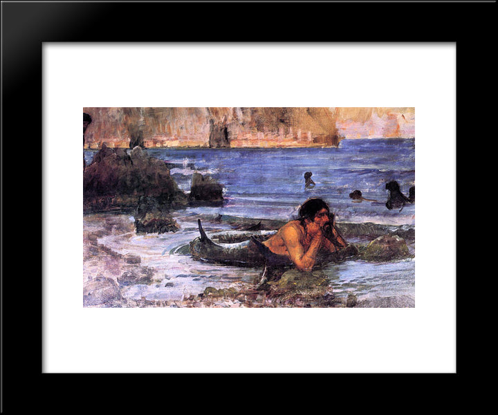 The Merman 20x24 Black Modern Wood Framed Art Print Poster by Waterhouse, John William