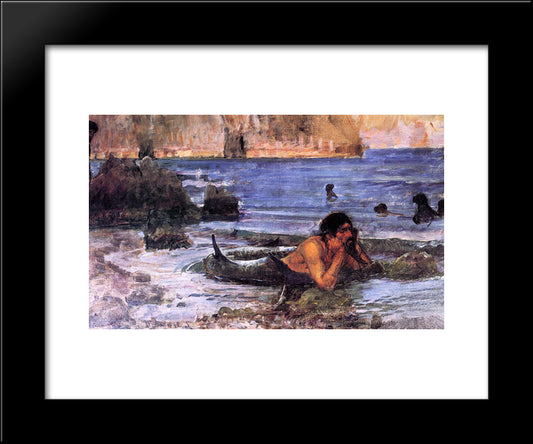 The Merman 20x24 Black Modern Wood Framed Art Print Poster by Waterhouse, John William